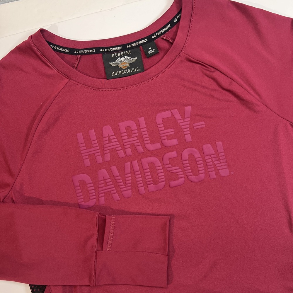 Harley Davidson Vented‎ Cut Out Mesh Burgundy Red Pullover Long Sleeve Size Med
